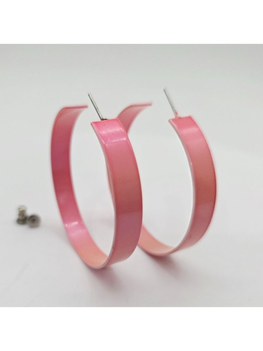 Pink Ombre Resin Hoop Earrings Lightweight & Minimalist Jewelry 1.75" Iridescent